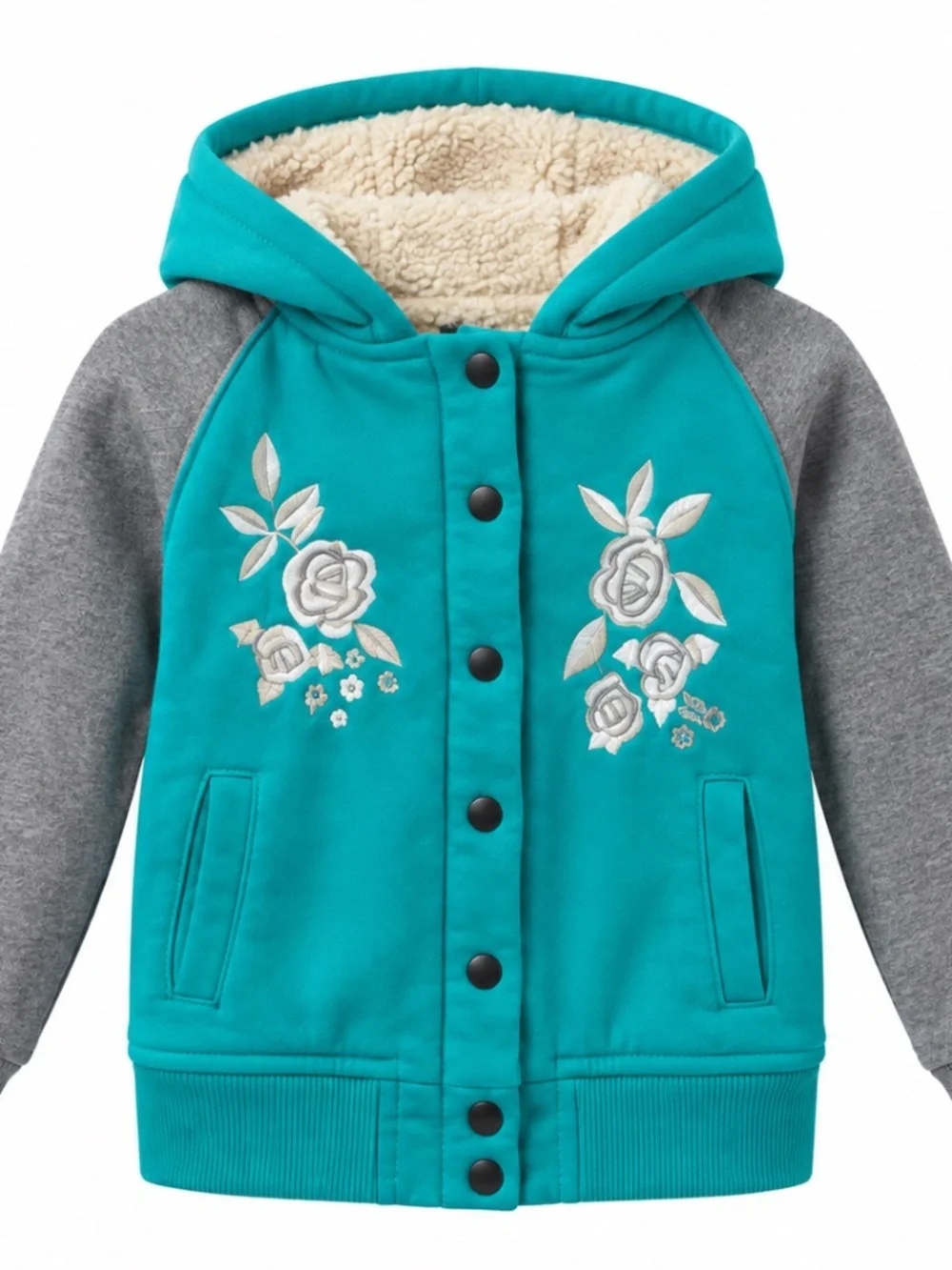 Vigoss Girls Teal Sherpa-Lined Hooded Jacket – Size 8